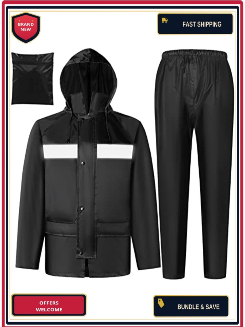 Men's Waterproof Lightweight Rain Suit Jacket & Pants Set Hooded